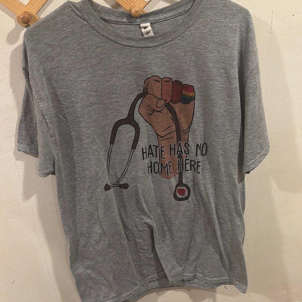 Gray Graphic T-Shirt with Stethoscope Design
